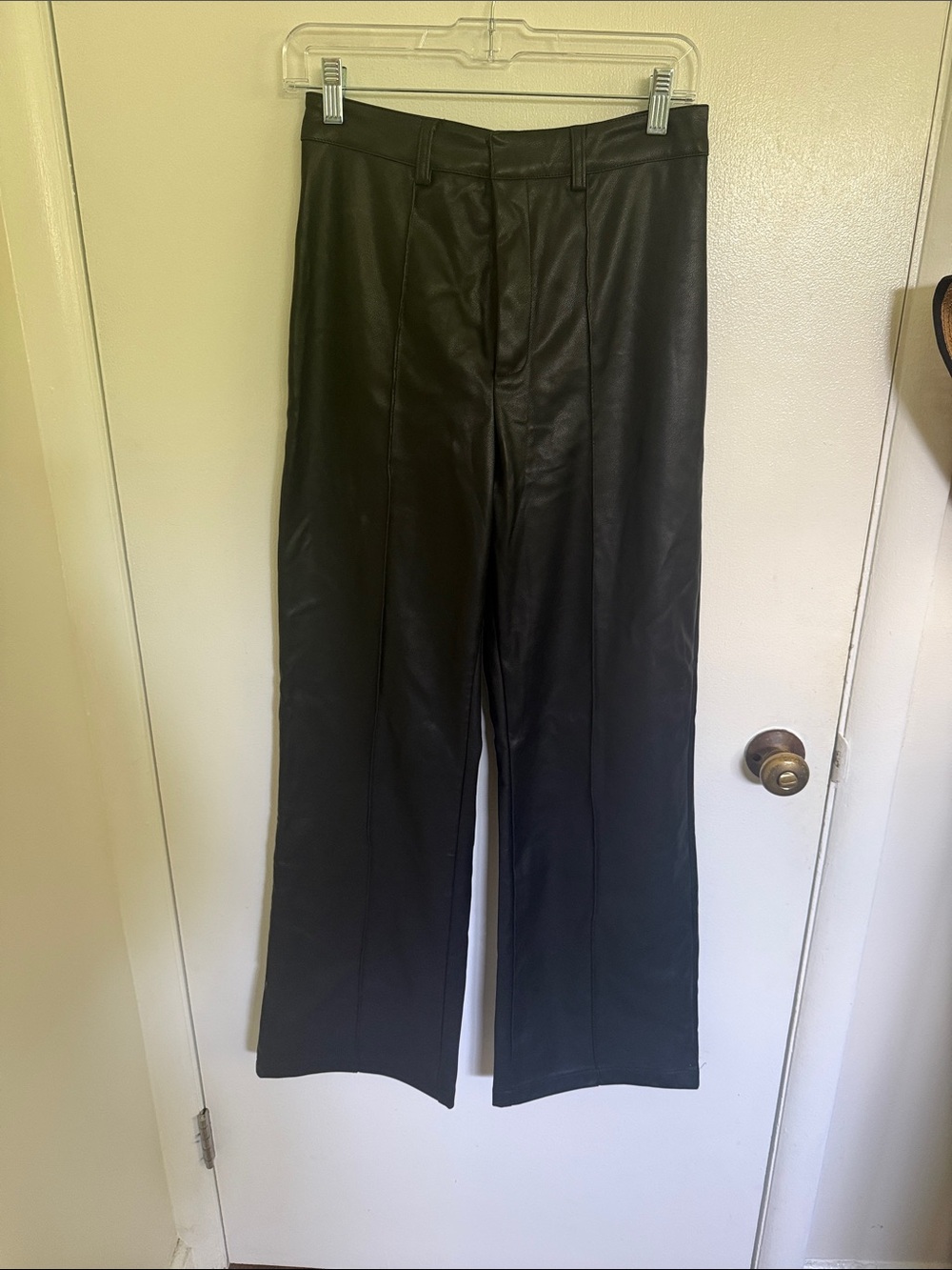 Women's Black Faux Leather Straight-Leg Pants